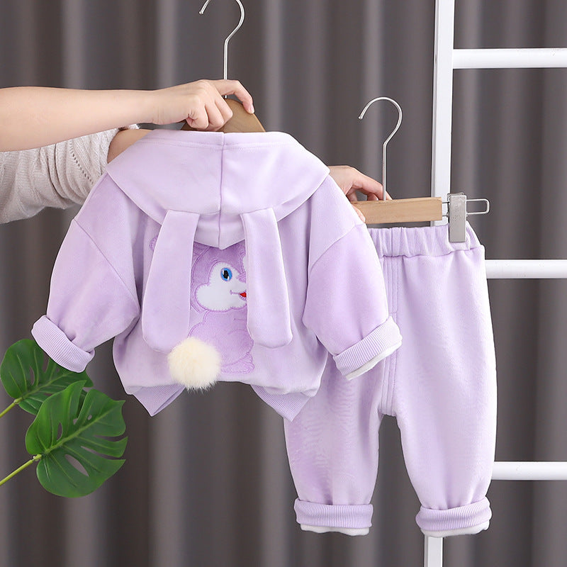 Children's Boys Double-sided Veet Casual Sweatshirt Two-piece Trendy Fleece-lined Children's Suit