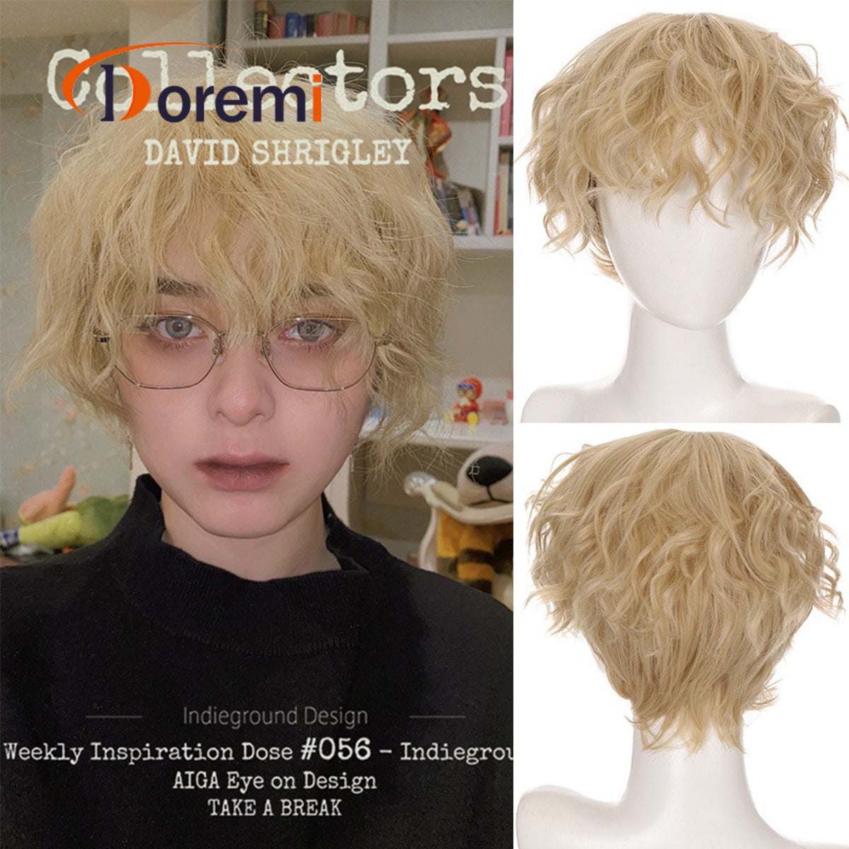 Men's Two-dimensional Short Curly Hair Straight Fiber Men's Wig