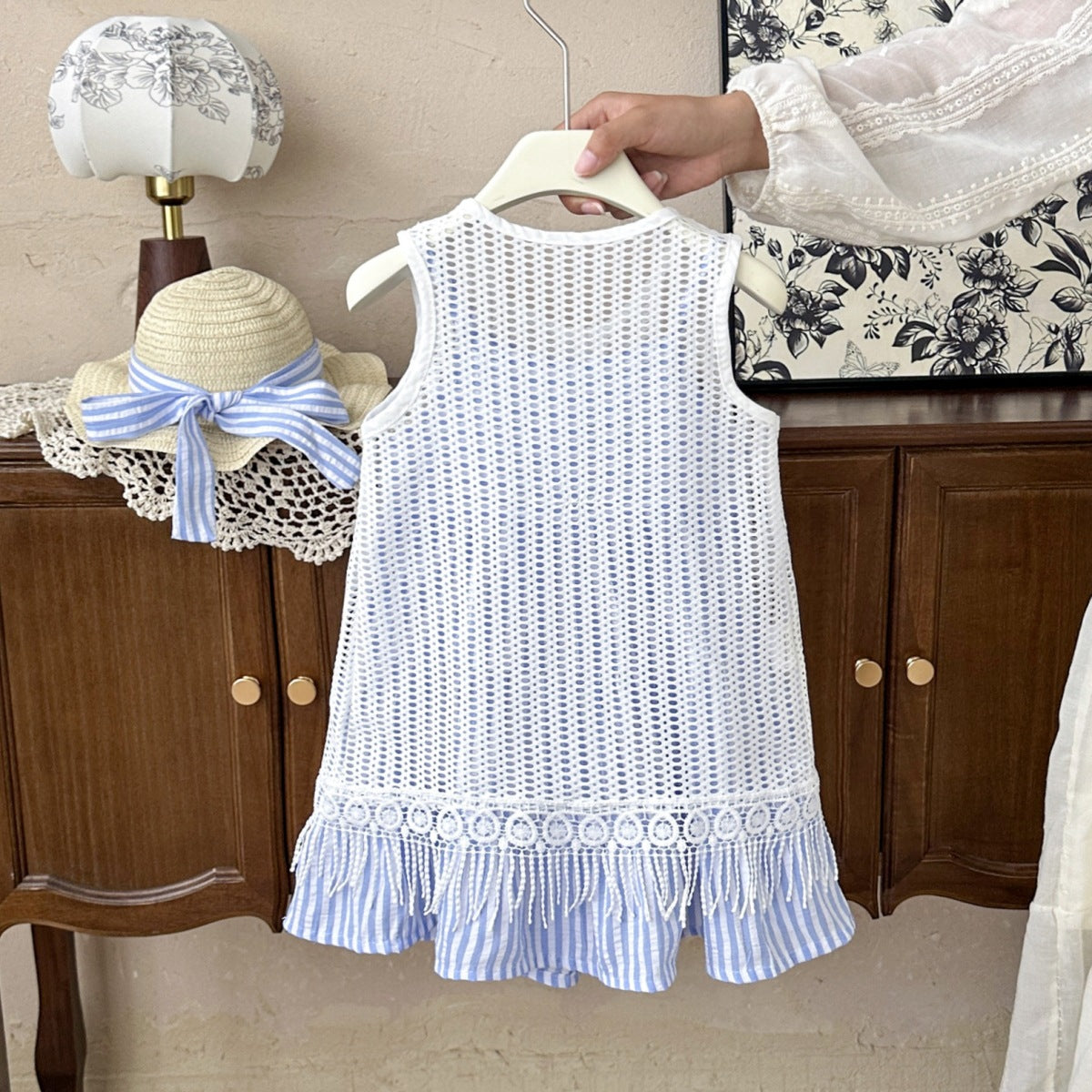 Women's Two-piece Hollow Princess Flounced Skirt Strap Summer Floral Children's Dress