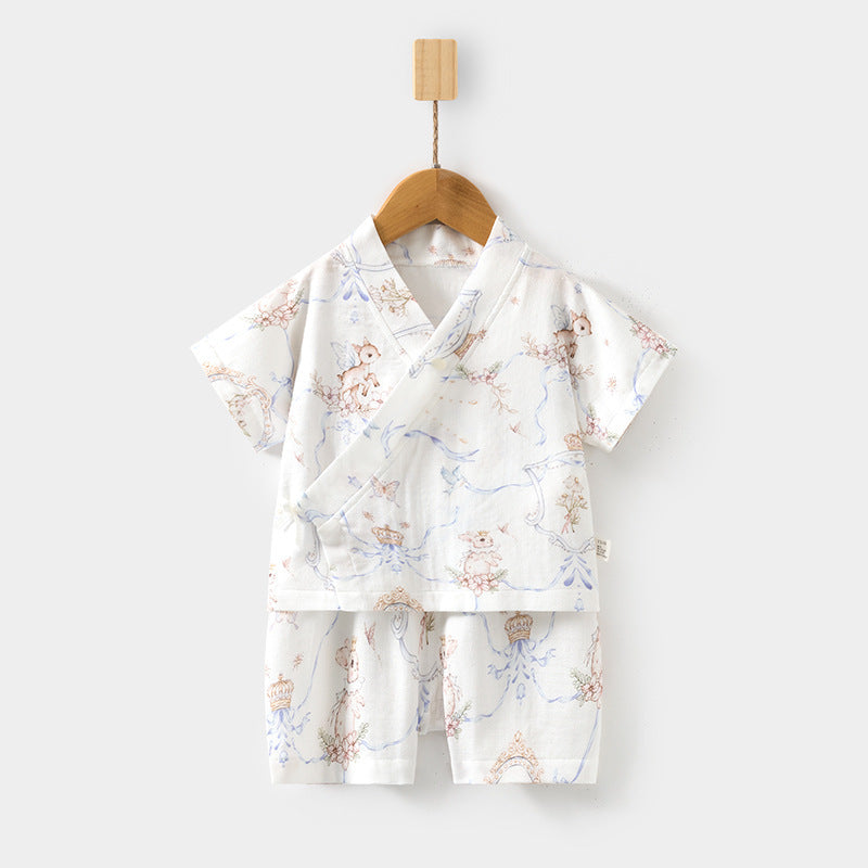 Sets Short Sleeve Shorts Bamboo Fiber Top Pants Summer Air Children's Suit