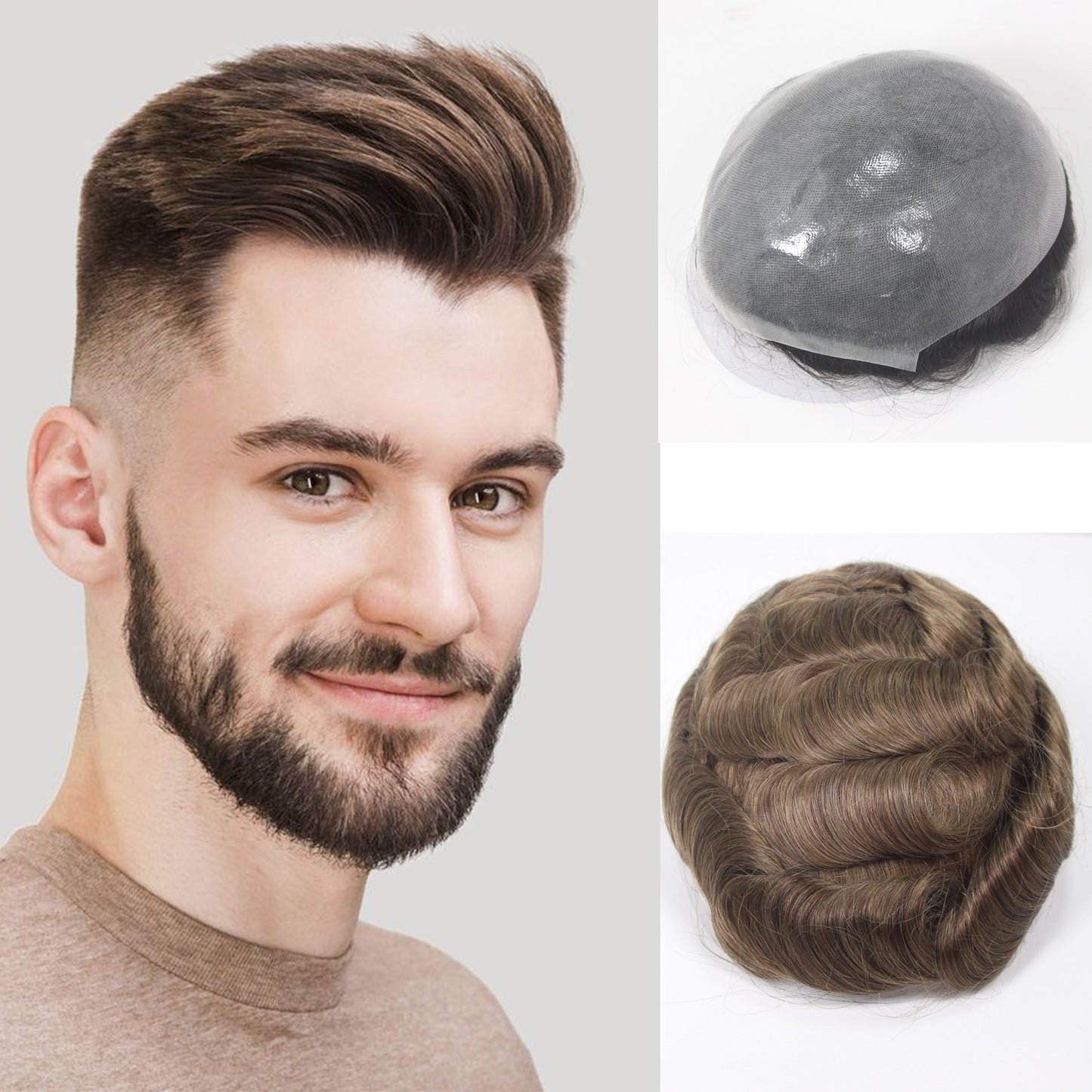 Men's Transparent Hair Piece Real Human Can Be Men's Wig