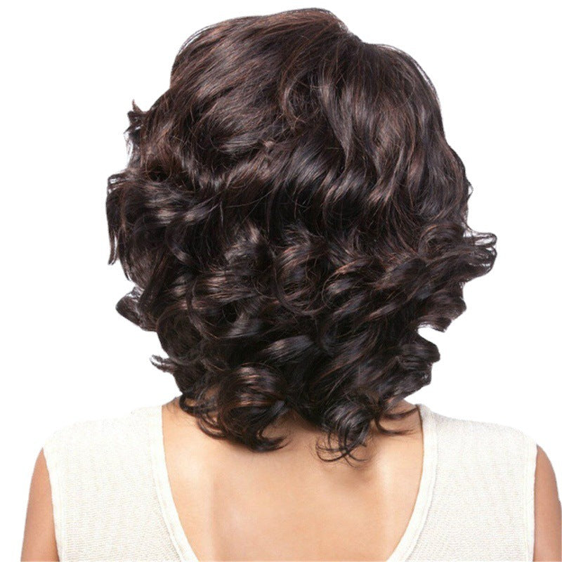 Side Bangs Fashion Brown Fluffy Small Medium Wig Short Curly Hair