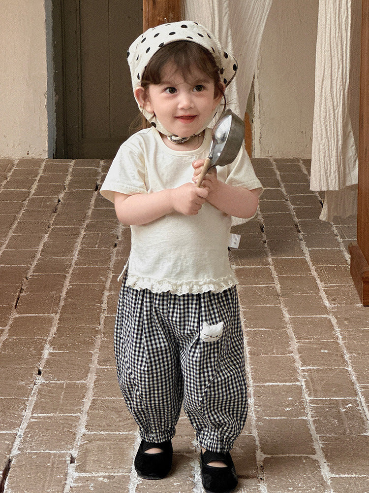 Short-sleeved Thin Breathable Versatile Plaid Pants Children's T-shirt