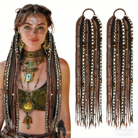 Braided Horse Tail Beads Hand-woven Braid Dreadlocks Wig Ponytail