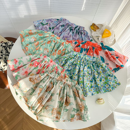 Summer Small Floral Culottes Soft Breathable Cotton Shorts Fashionable Children's Pants