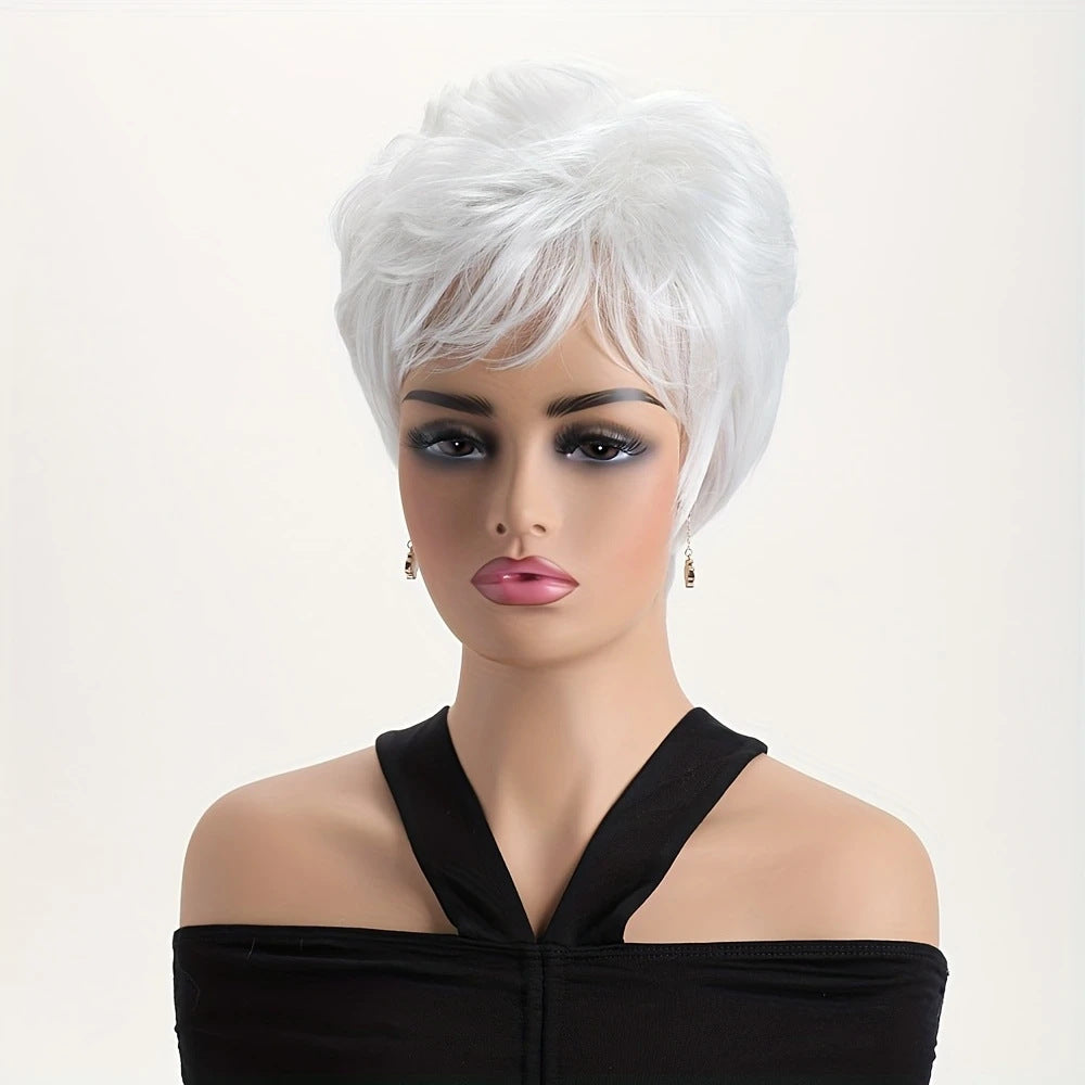 Women's White Split Fiber Synthetic Wigs Wig Short Straight Hair