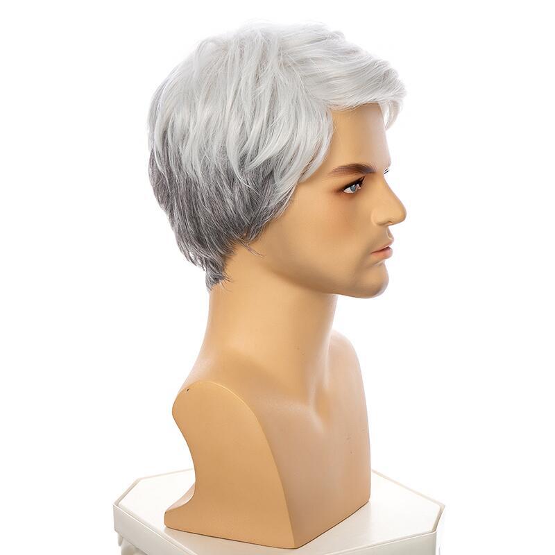 Men's Gray White Partial Short Hair Men's Wig