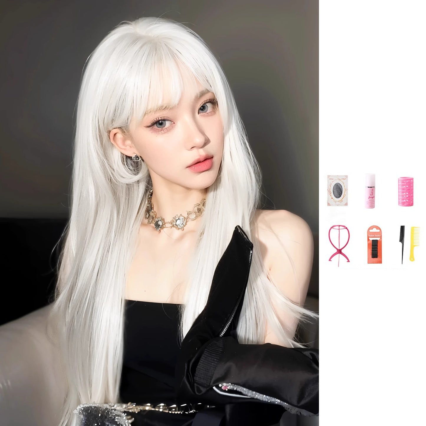 Female Hair Anime Universal Two-dimensional Pure White Natural Simulation Full Long Straight Wig