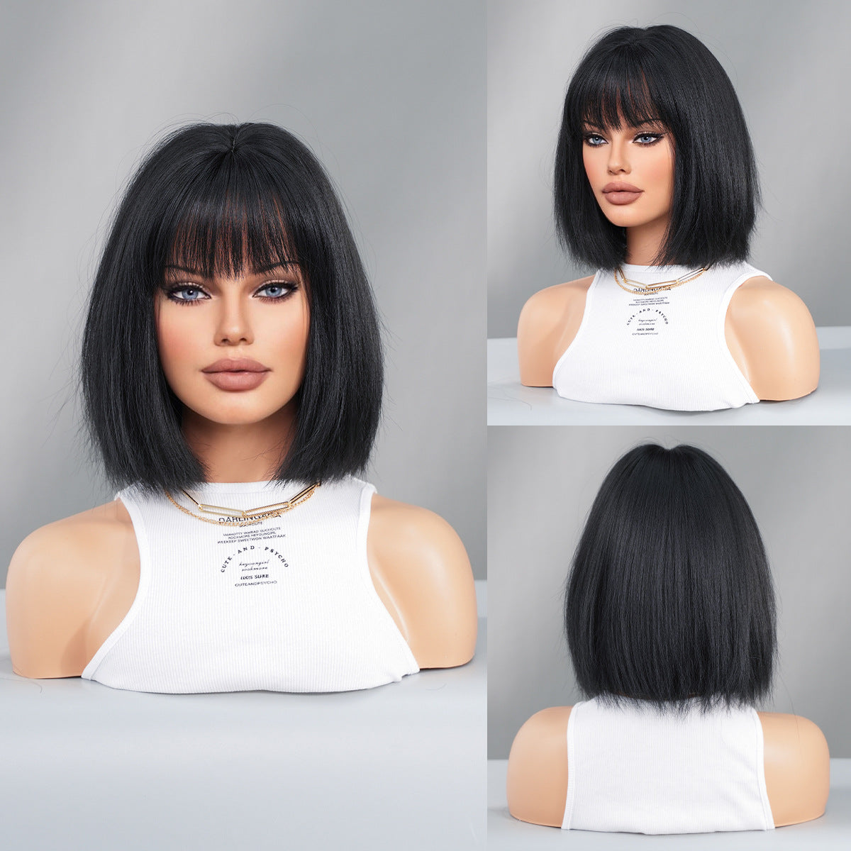 New Black Female Bangs Chemical Fiber Wig Short Straight Hair