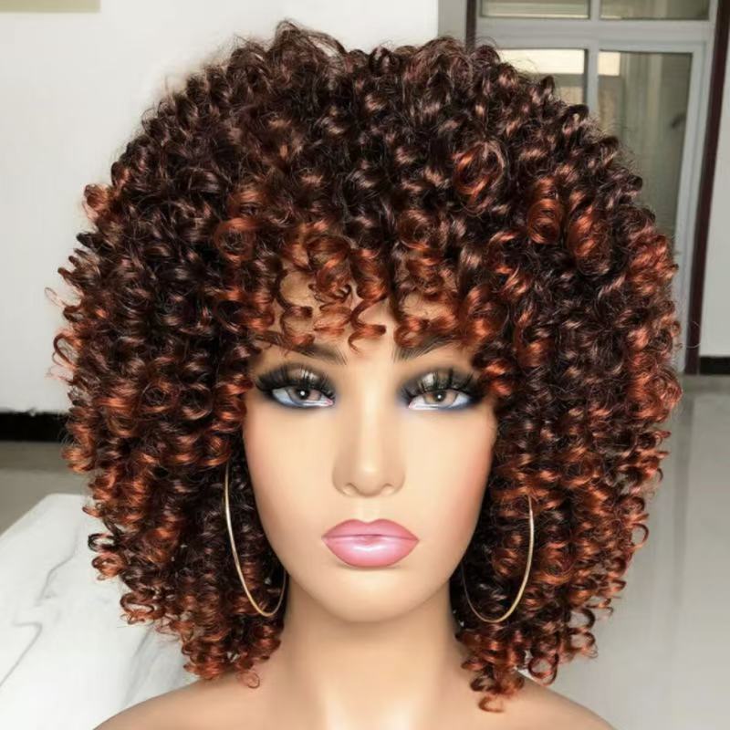 Women's Front Lace Small Black Wrapped African Wig Short Curly Hair