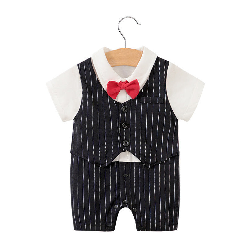 Children's Class Clothes Born One Year Old Gentleman Short Sleeve Rompers Jumpsuit, Climbing Suit