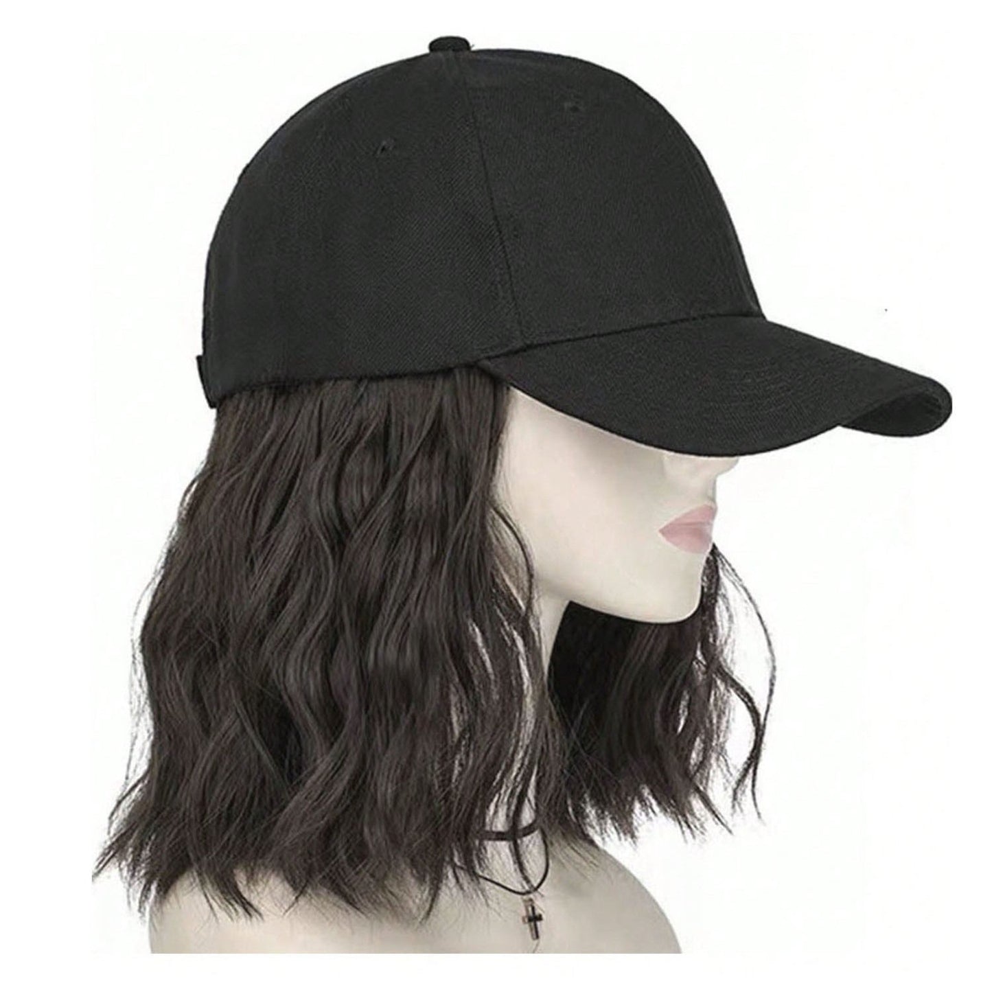 One Female Water Ripple Fashion Baseball Cap Simulation Natural Wig Short Curly Hair