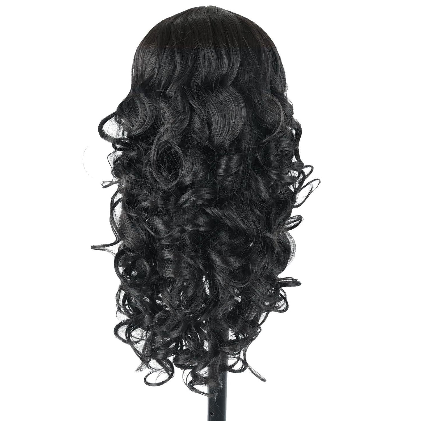 Small Curly Hair Bangs Black Head Cover Wig Long Curls