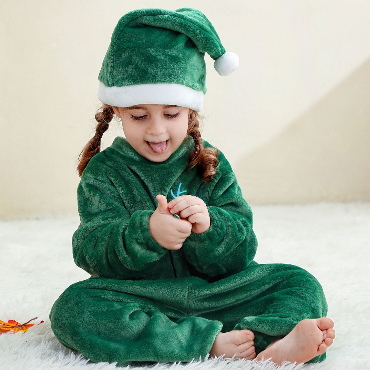 Children's Flannel Pajamas Infant Hat Romper Christmas Jumpsuit, Climbing Suit