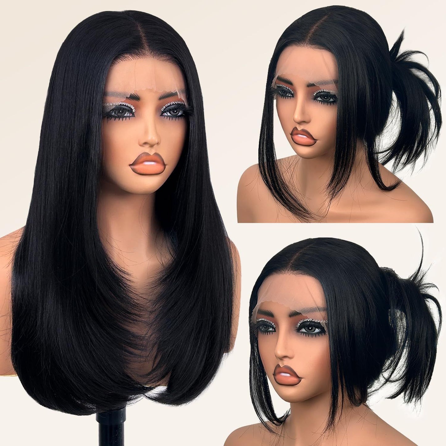 Front Lace Natural Lady Medium Hair Chemical Long Straight Wig