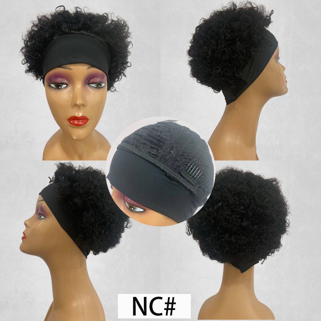 Comfortable Headband Curly Short Human Africa Real Hair Wig