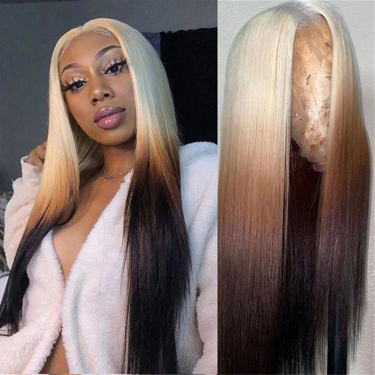 Golden Brown Gradient Highlight Chemical Fiber Long Straight Wig