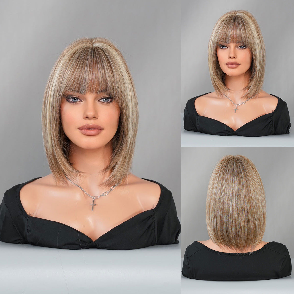Women's Bangs Tea Brown Dyed Beige Fashion Headgear Inner Wig Short Straight Hair