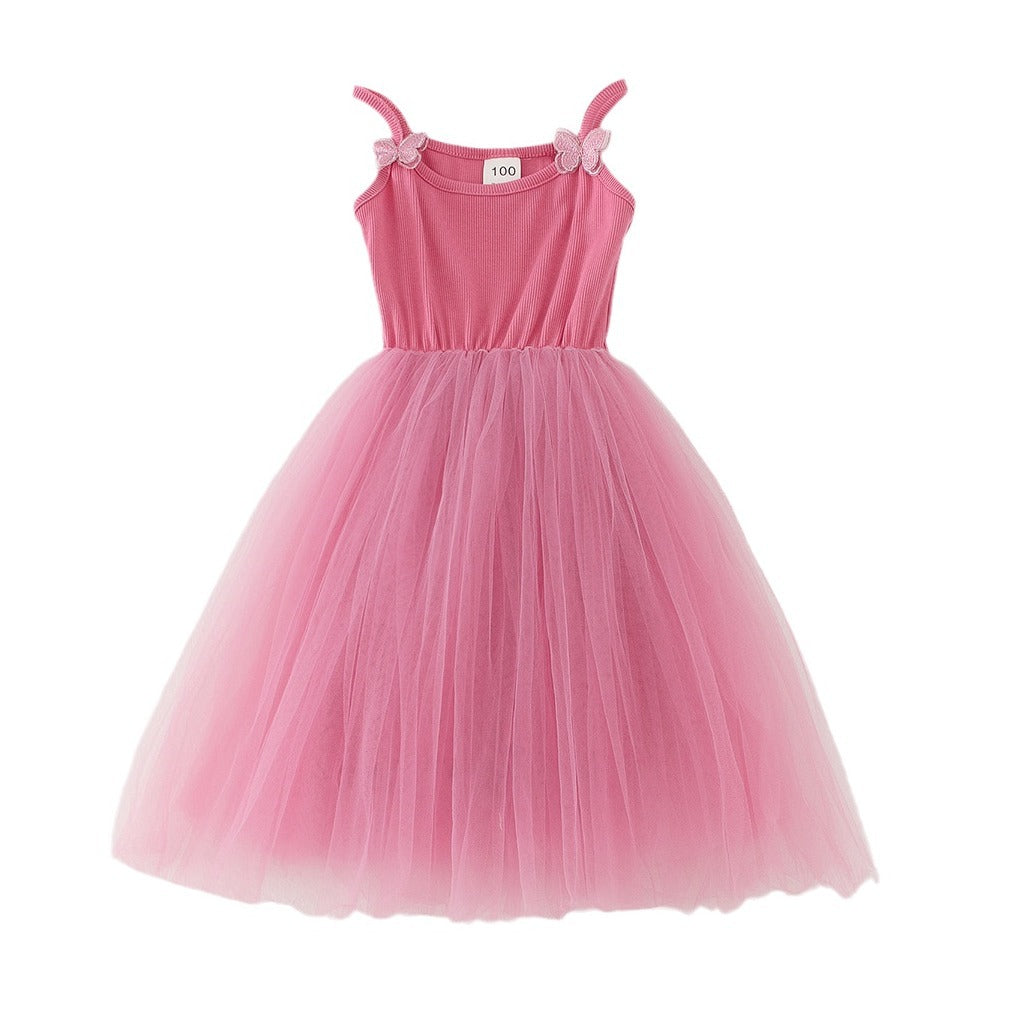 Camisole Butterfly Beach Princess Candy Color Fluffy Children's Dress