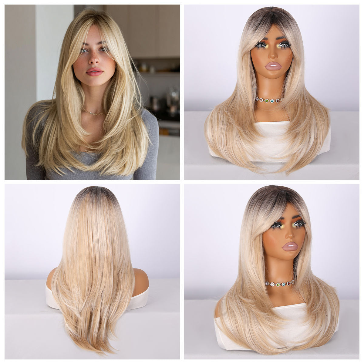 Bangs Gradient Hair High Quality Natural Long Straight Wig