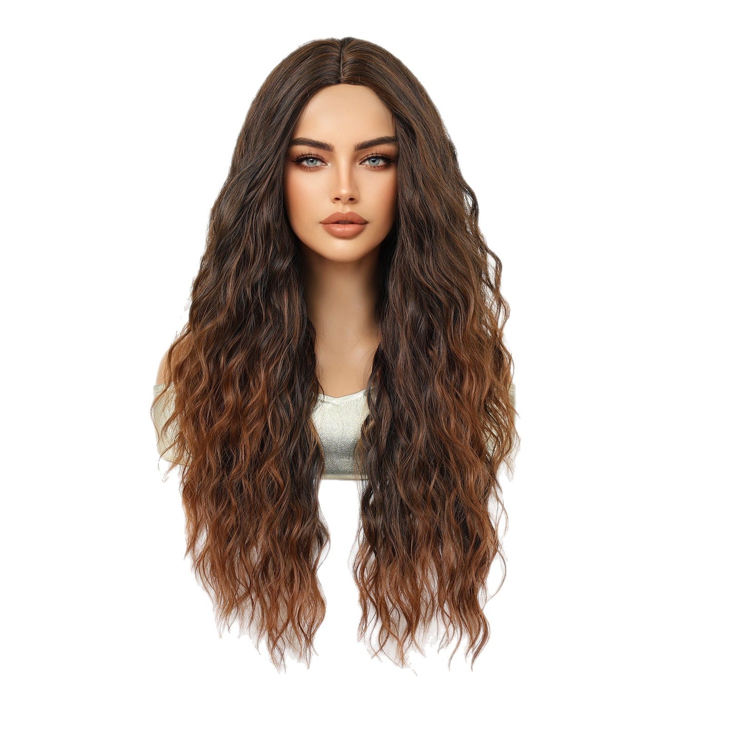 Braid Dark Brown Gradient Medium Curly Hair Fiber Chemical Wig Long Curls