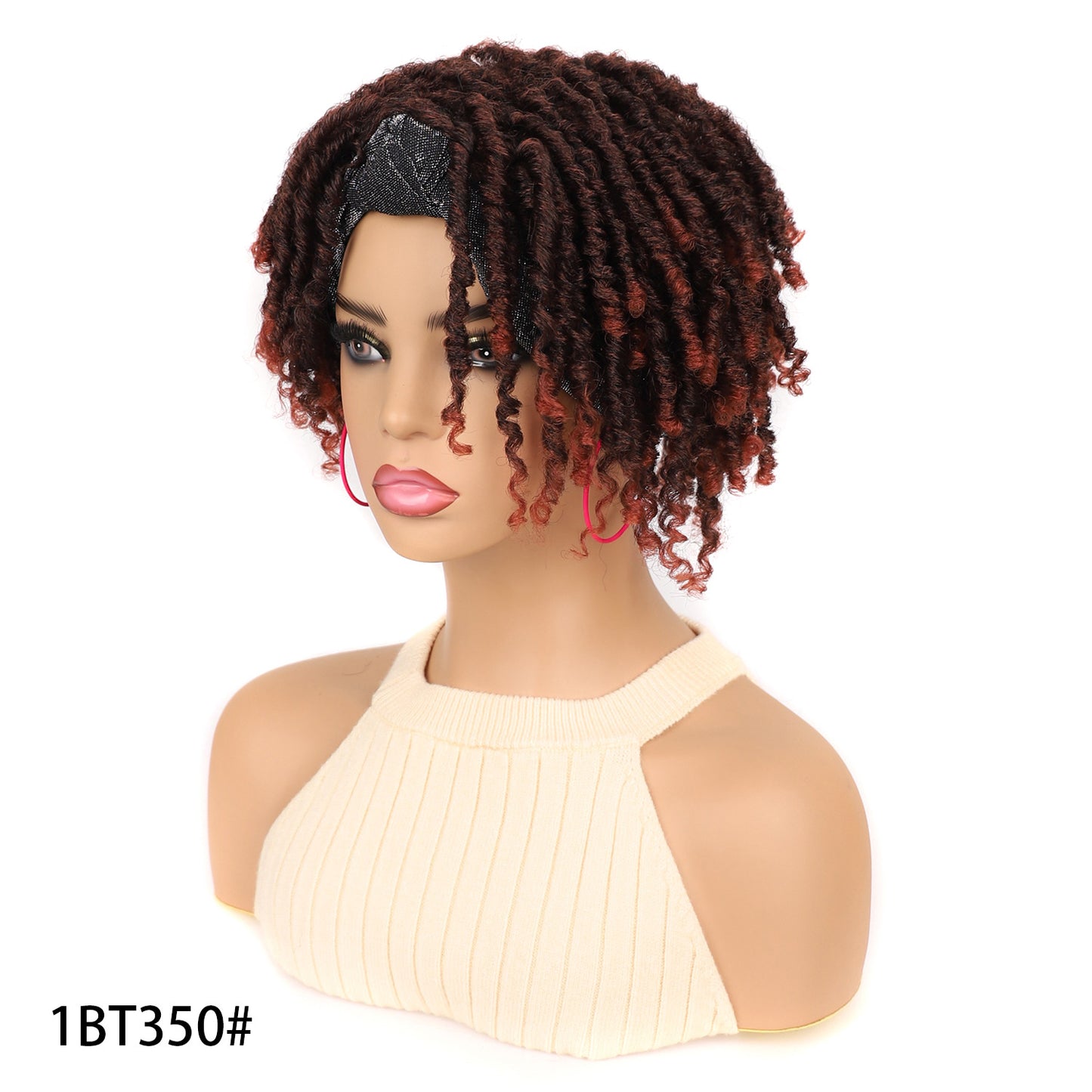 Turban Head Cover Black Sier Sleeve Curved Wig Short Curly Hair
