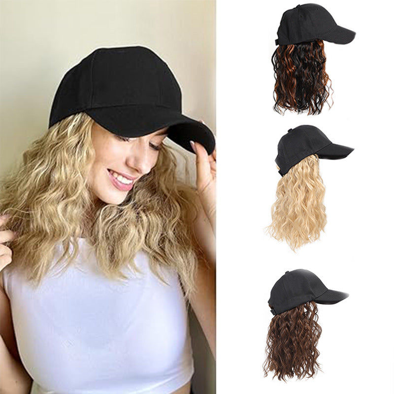 Hat Fashion Black Peaked Cap Corn Wig Short Curly Hair