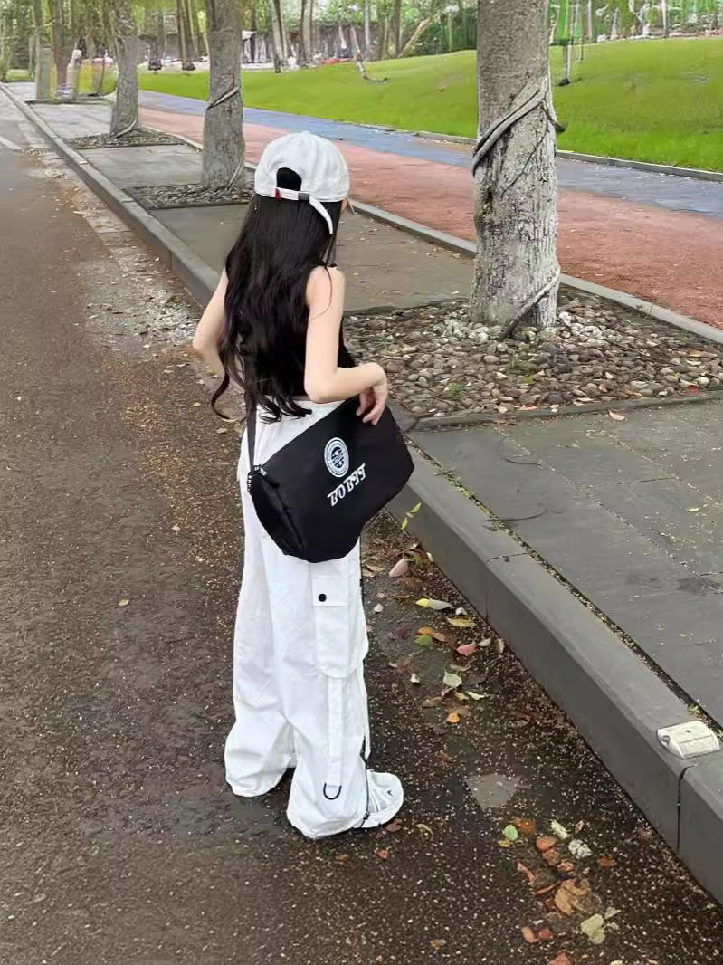 White Overalls Summer Thin American High Waist Jazz Dance Casual Children's Pants