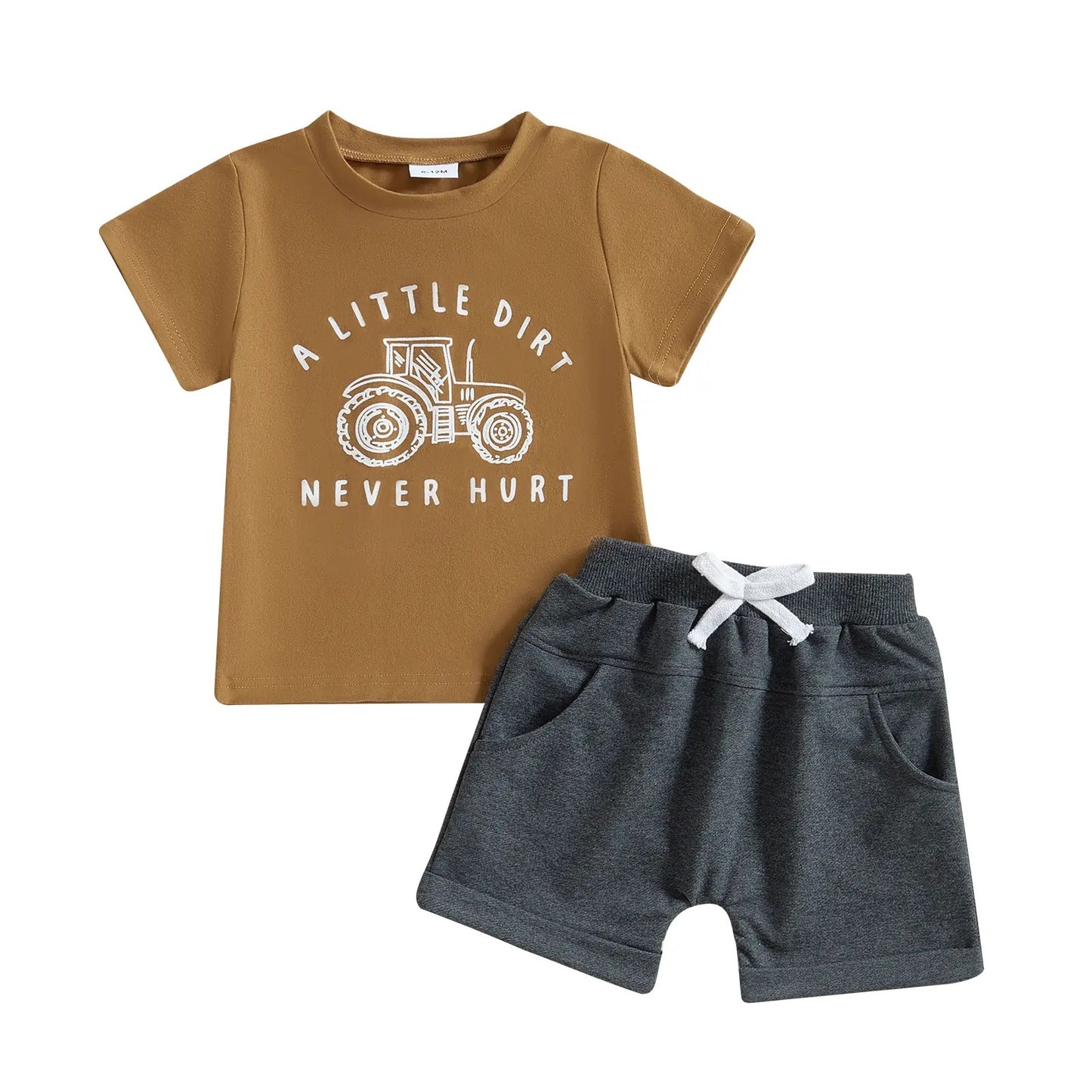 Tractor Printed Short-sleeved Top Solid Color Shorts Children's Suit