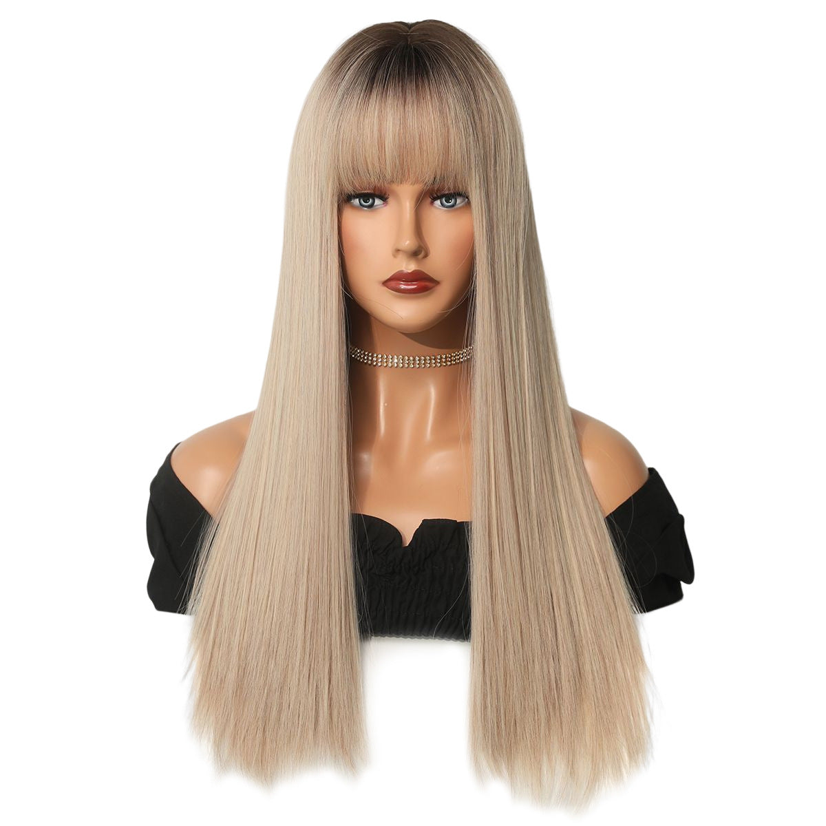 Bangs Female Hair Champagne Golden Chemical Long Straight Wig