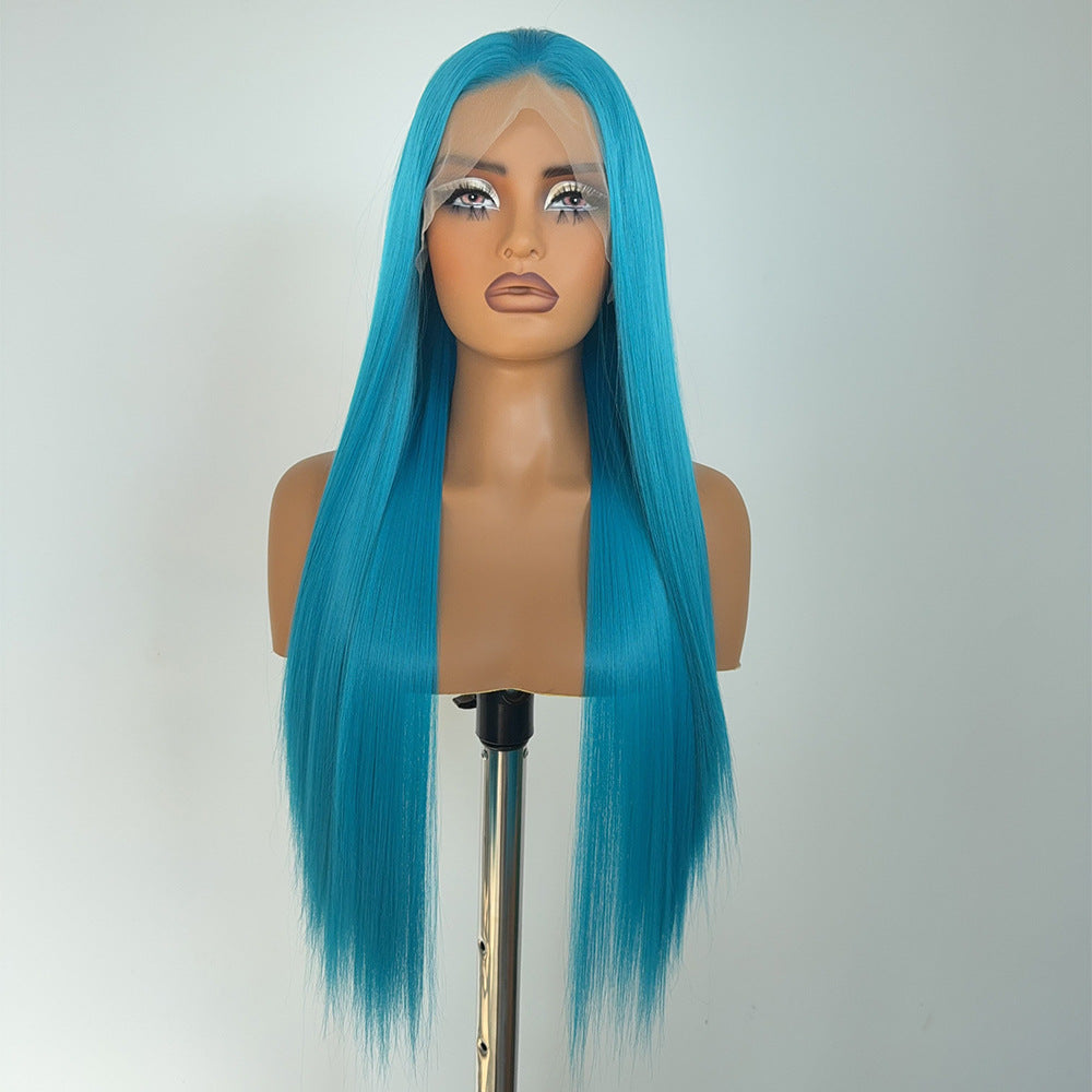 Chemical Fiber Hair Hand Crocheting Front Lace Gemstone Green Whole Long Straight Wig