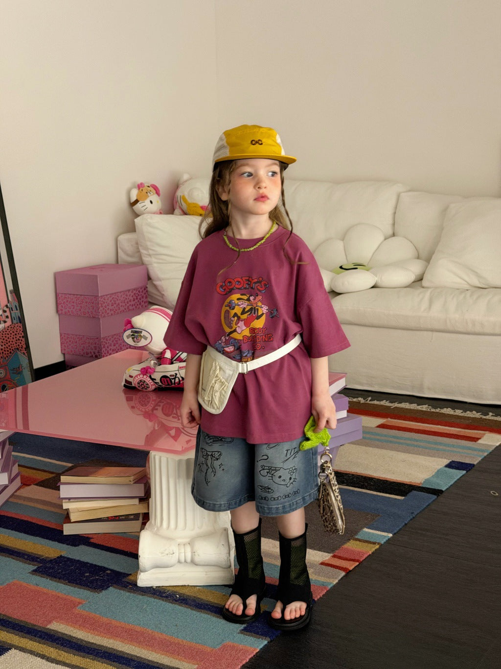 Cartoon Round Neck Wide Version Fashion Short Children's T-shirt