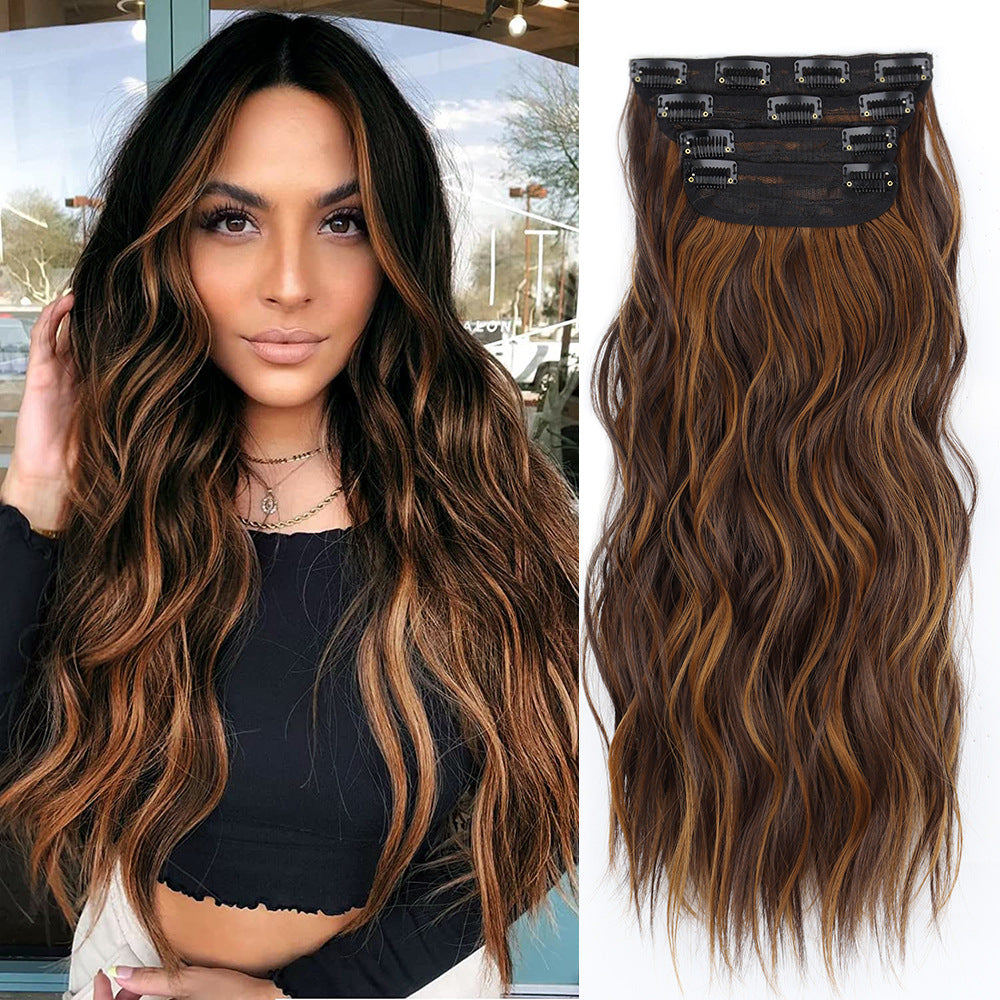 Long Curly Hair Set Hairpiece Clip Big Wave Wig