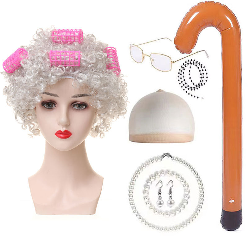 Halloween Old Lady Festival Short Hair Curly Cos Wig