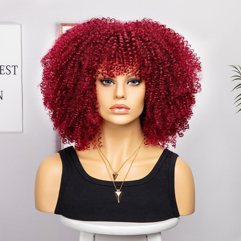 Women's African Fashion Explosion Small Head Cover Wig Short Curly Hair