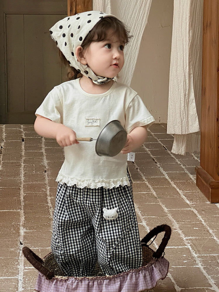 Short-sleeved Thin Breathable Versatile Plaid Pants Children's T-shirt