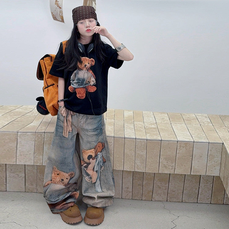 Children's Jeans Fashionable Korean Style Medium Big American Bear Children's Pants