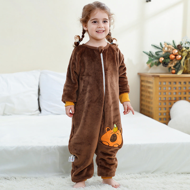 Children's Cute Flannel Jumpsuit Infant Toddler Cartoon Crawling Christmas Jumpsuit, Climbing Suit