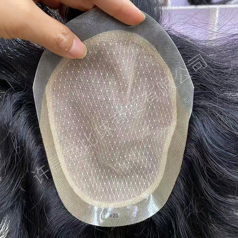 Men's Real Hair Hand-woven Set Double Hand Needle Forehead Invisible Biological Men's Wig