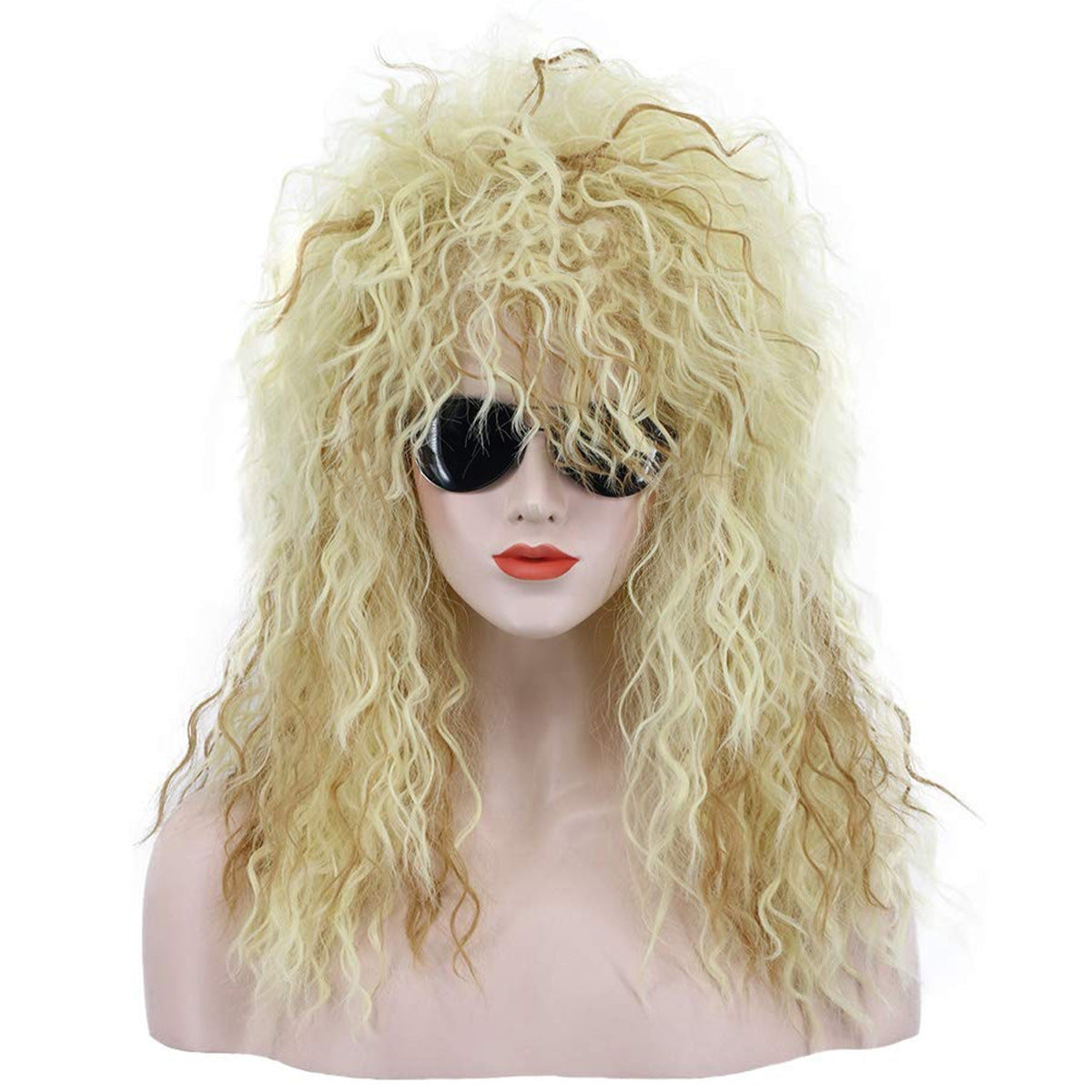 Women's Blonde Rock Roll Anchovy Charm Punk Wig Long Curls