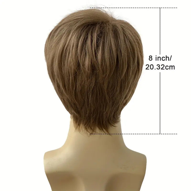 Men's Brown Partial Short Straight Hair Fiber Synthetic Men's Wig