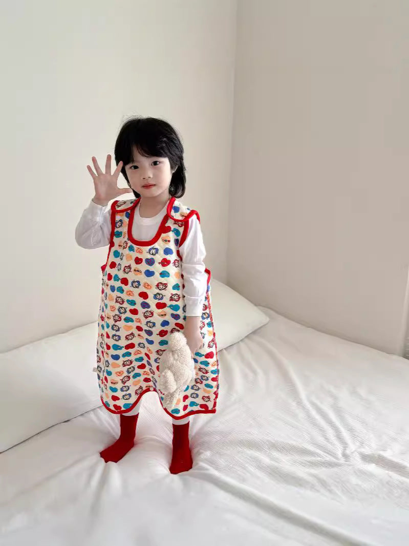 Children's Warm One-piece Pajamas Quilt Split Leg Middle Big Jumpsuit, Climbing Suit