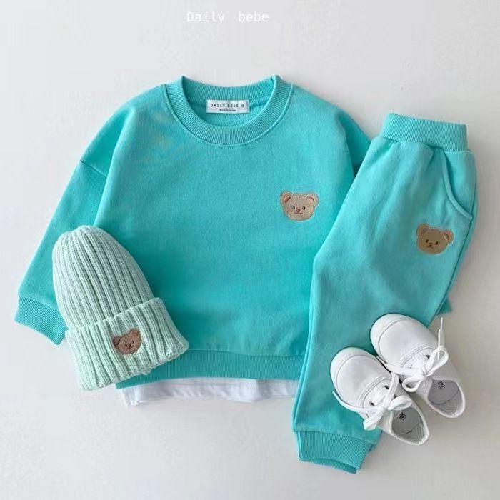 Children's Clothing Fashion Bear Round Neck Sweater Sports Pants Cute Casual Children's Suit