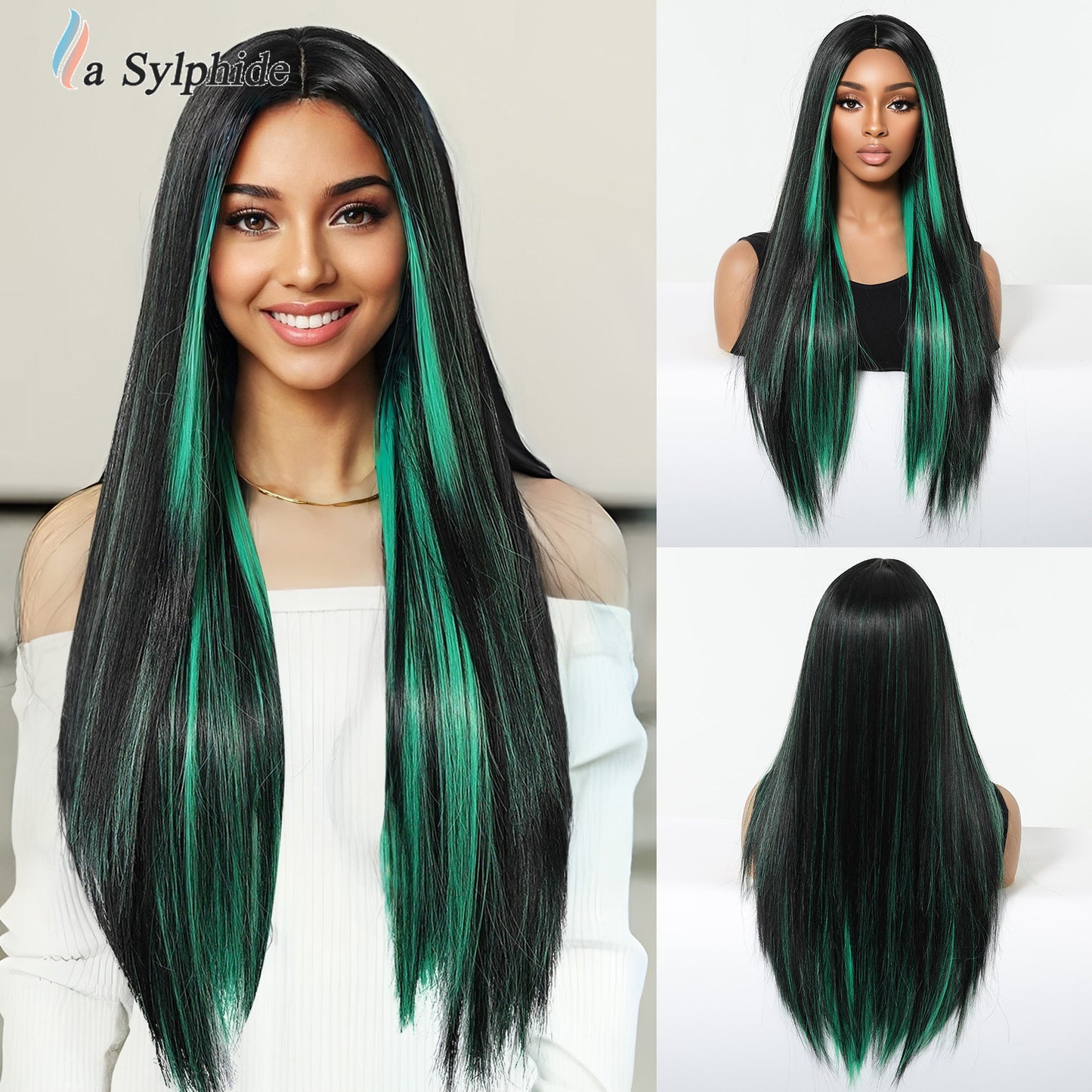 Women's Black Mid-length Hair Matte Fiber Long Straight Wig
