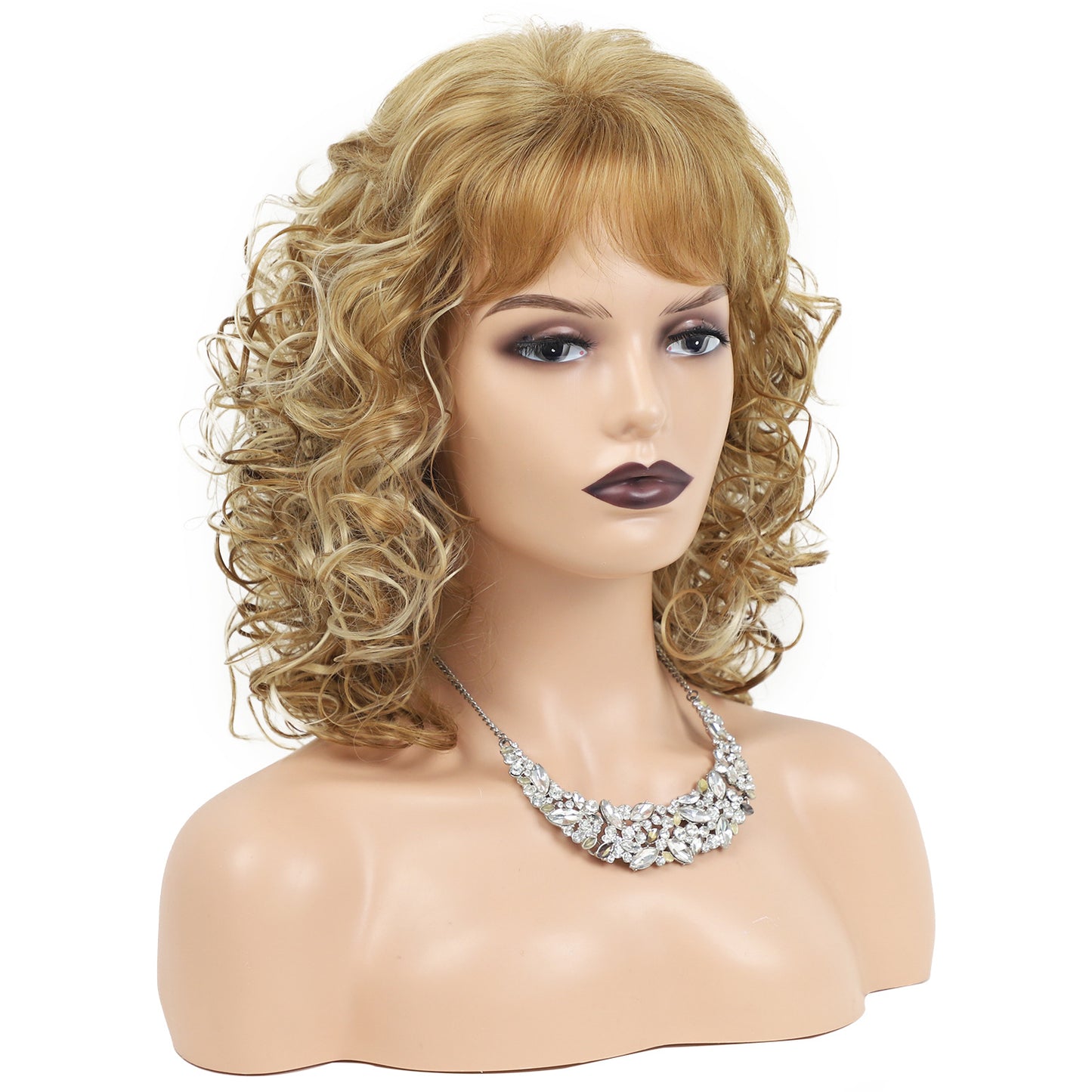 Women's Golden Medium Curly Synthetic Wigs Wig Long Curls