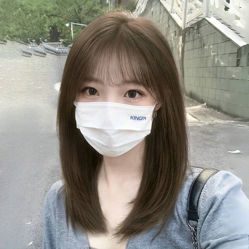 Women's Shuman Long Natural Layer Style Collarbone Length Haircut Whole Top Wig Short Straight Hair