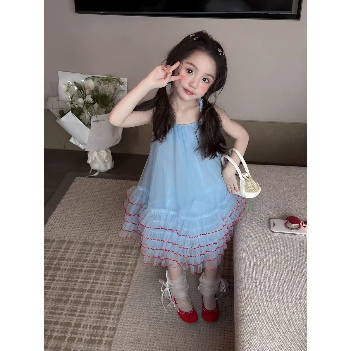 Children's Summer Mesh Princess Western Style Suspender Sweet Tulle Tutu Children's Dress