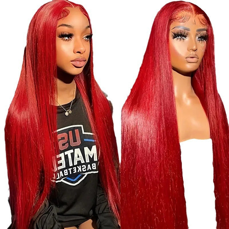 Slouchy Cool Wine Red Front Lace Long Straight Wig