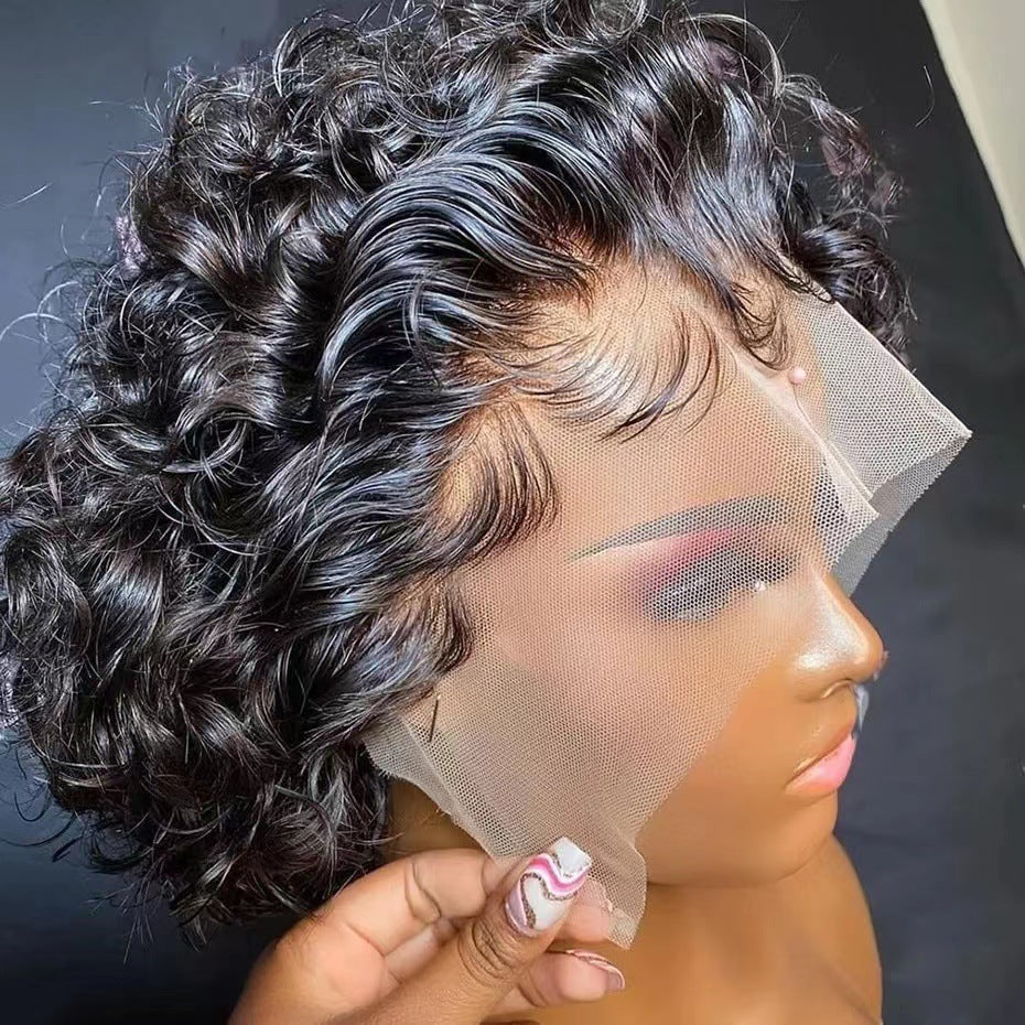 Innovative Front Lace Golden Gradient Sheath Wig Short Curly Hair