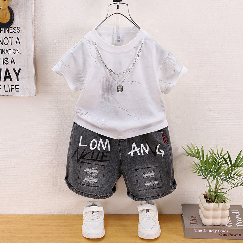 Boys Summer Casual Short-sleeved Shorts Two-piece Set Fashionable Children's Suit